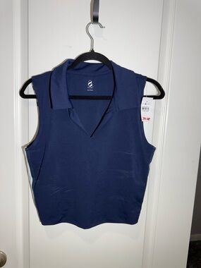 Tennis Golf Pickleball Collared Navy Blue Athletic Top with Built in Bra